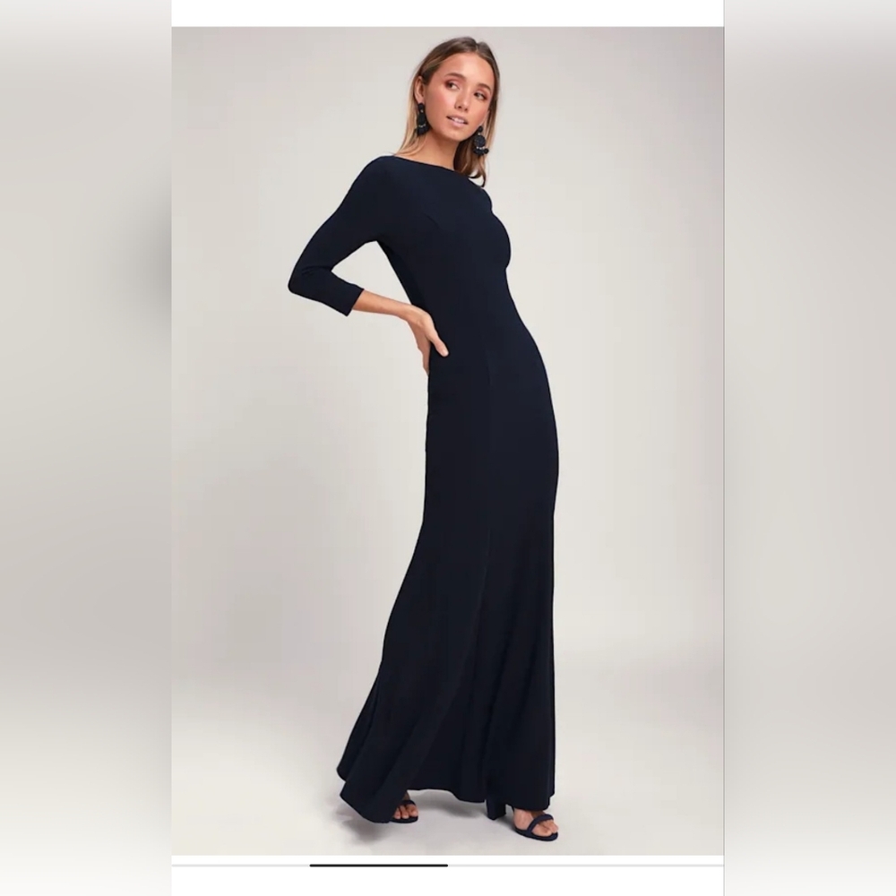 Glamour Galore Navy Blue Button Back Maxi Dress - Picture 3 of 9